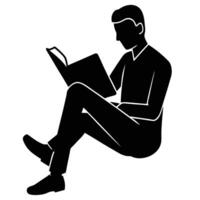 Reading Man Silhouette Isolated on White canvas vector