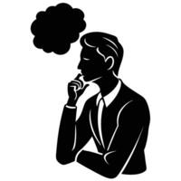 Contemplative Man Silhouette on White Background with a Thinking Gesture vector