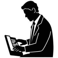 Silhouette of a Man Typing on Keyboard on White Background for Representing Work and Productivity vector