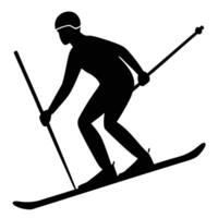 Active Man Skiing in Silhouette on White Background vector