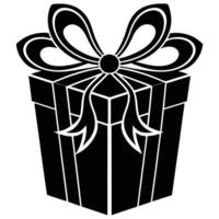 Wrapped Gift with Decorative Bow Silhouette on White vector
