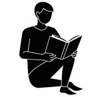Reading Man Silhouetted on White Background vector