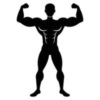 Powerful Man Showing Muscular Strength in Simple Silhouette vector