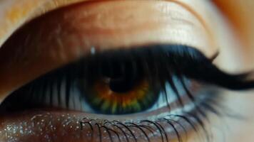 A stunning and vivid closeup of an eye that features striking orange and blue colors, showcasing intricate details, mesmerizing patterns, and a unique depth that captivates the viewers video