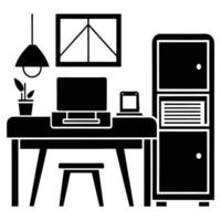 Home Workspace with Printer, A Silhouette Perspective desk vector