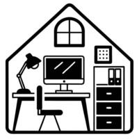 Home Office with Digital Calendar Silhouette vector