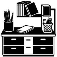 Tranquil Organized Workspace with Pen Holder and Notebook Silhouette vector