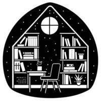 Serene Home Office Retreat with Books and Reading Nook workspace vector