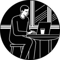 Freelancer Focus, Working in a Coffee Shop Ambiance Laptop Startup vector