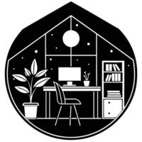 Tranquil Workspace with Sustainable Touches room desk tidy calm white vector