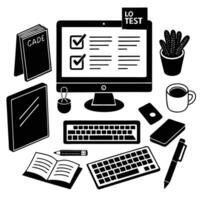 Freelance Workspace, Tech Gadgets and To-Do List Silhouette desk notes vector