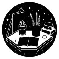 Workspace with Sketchbooks Silhouette Illustration vector