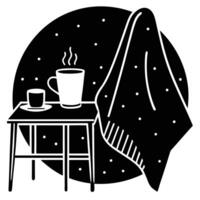 Workspace with Blanket and Coffee Silhouette vector