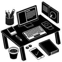 Workspace Silhouette with Tech Gadgets and To-Do List desk laptop vector