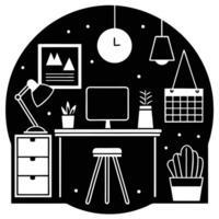 Inspirational Home Office with Creative Mood Board workspace mood board vector