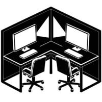 Sleek and Serene Home Office Setup with Dual Monitors desk white chair vector