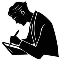 Man Writing Silhouette Illustration on White vector
