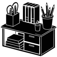 Office Desk with Notebook Silhouette vector