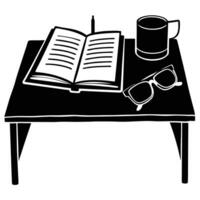 Minimal Workspace with Open Notebook and Glasses Desk Study Office vector