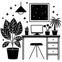 Inspiring Workspace with Greenery and Motivational Quotes desk plants vector