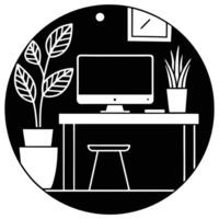 Minimalist Workspace with Computer and Houseplants desk office simple vector