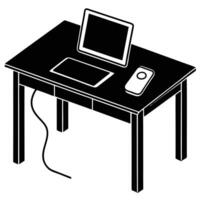 Silhouette of a Work Desk with Smartphone and Earbuds icon vector