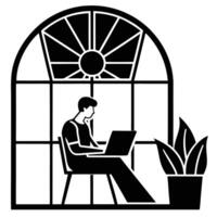 Remote Worker Near Window Silhouette vector