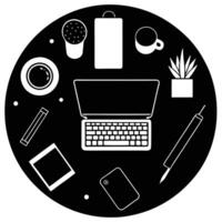 Desk Essentials Workspace with Productivity Tools Silhouette mug tidy vector