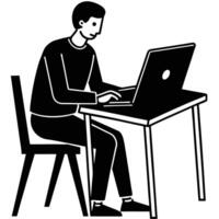 Remote Work Silhouette Focused Concentration on Task desk laptop vector