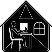 Freelancer Working in Shared Home Office Silhouette business start-up vector
