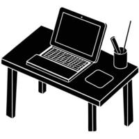 Remote Desk with Tablet Silhouette vector