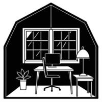 Modern Home Workspace with Ample Natural Light desk setup minimalism vector