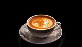 A cup of coffee with a heart shape in the middle photo