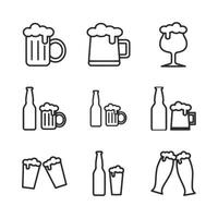 A set of beer and wine glasses and bottles vector