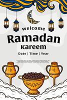 ramadan kareem vertical banner in hand drawn style design vector