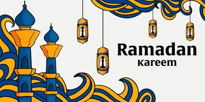 ramadan kareem horizontal banner in hand drawn style design vector