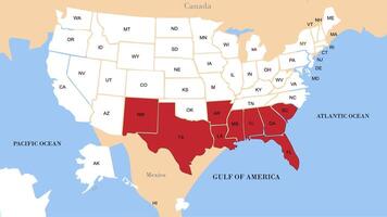 the usa map shows the states with red and white vector