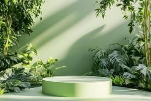A green room with a round table in the middle photo