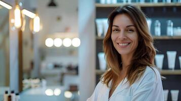 A woman is standing in front of a mirror photo