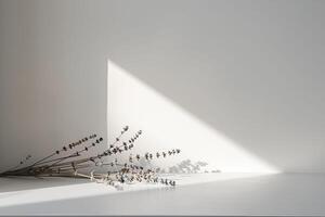 A white wall with a plant on it photo