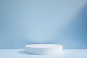 A white pedestal on a blue background photo