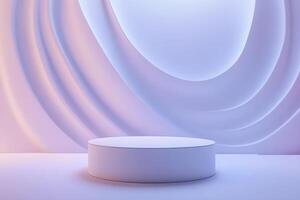 3d rendering of a white pedestal in front of a wall with a curved wall photo