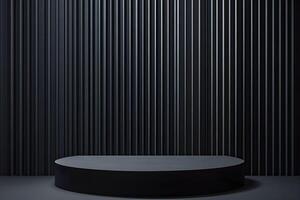 Black background with a round table and black wall photo