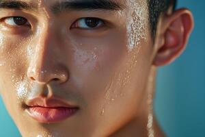 A man with wet hair and a wet face photo