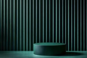 A green table in front of a wall with vertical stripes photo