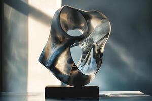 A sculpture of a woman's face in a glass case photo