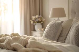 A bed with white blankets and pillows photo