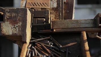 Rusty Machine Cutting Rebar in Industrial Setting video