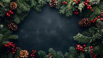 Christmas wreath on blackboard background photo
