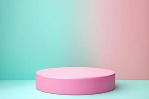 Pink round pedestal on a colorful background photo